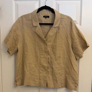 QUINCE 100% European linen short-sleeve beige shirt (L)
